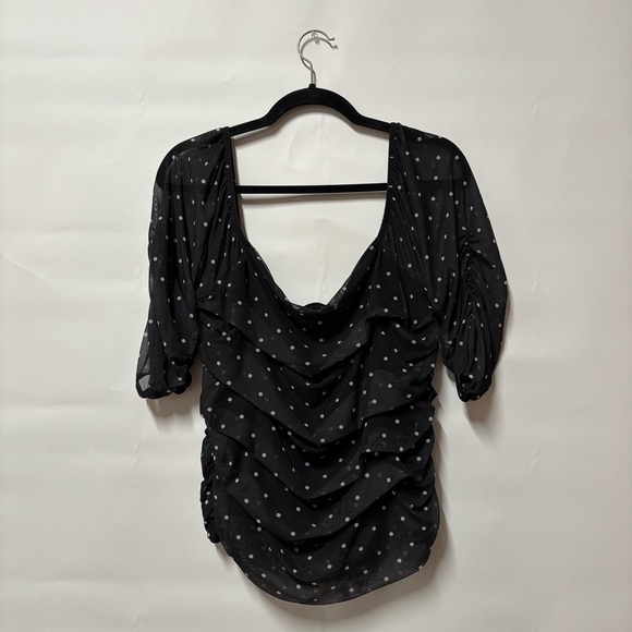 by Anthropologie Shirred Mesh Polka Dot Black XL NWT - Picture 7 of 9